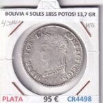 CR4498 MONEDA BOLIVIA 4 SOLES 1855 POTOSI 13,7 GR PLATA