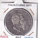 CR4546 MONEDA ITALIA 5 LIRAS 1877 VICTORIO MANUEL PLATA