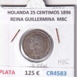 CR4583 MONEDA HOLANDA 25 CENTIMOS 1896 REINA GUILLERMINA PLATA MBC