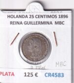 CR4583 MONEDA HOLANDA 25 CENTIMOS 1896 REINA GUILLERMINA PLATA MBC
