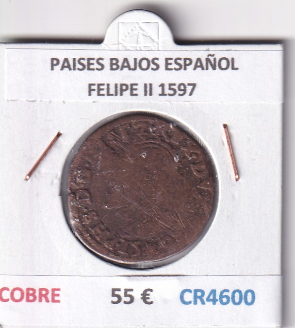 CR4600 CR4600 MONEDA PAISES BAJOS ESPAÑOL FELIPE II 1597 COBRE - Imagen 1