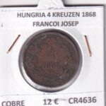 CR4636 MONEDA HUNGRIA 4 KREUZEN 1868 FRANZ JOSEF COBRE