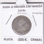 CR4641 MONEDA SUIZA 12 KREUZER 1787 BASILEA PLATA