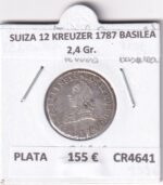 CR4641 MONEDA SUIZA 12 KREUZER 1787 BASILEA PLATA