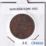 CR4650 MONEDA NORUEGA 5 ORE 1922