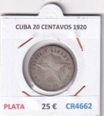 CR4662 MONEDA CUBA 20 CENTAVOS 1920 PLATA