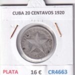 CR4663 MONEDA CUBA 20 CENTAVOS 1920 PLATA