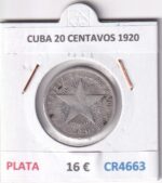 CR4663 MONEDA CUBA 20 CENTAVOS 1920 PLATA