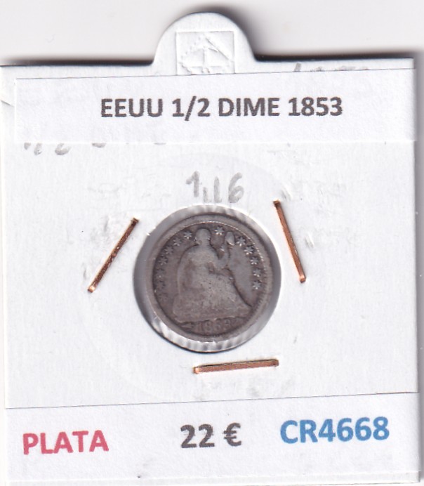 CR4668 CR4668 MONEDA EEUU 1/2 DIME 1853 PLATA - Imagen 1