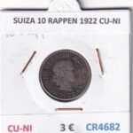 CR4682 MONEDA SUIZA 10 RAPPEN 1922 CU-NI