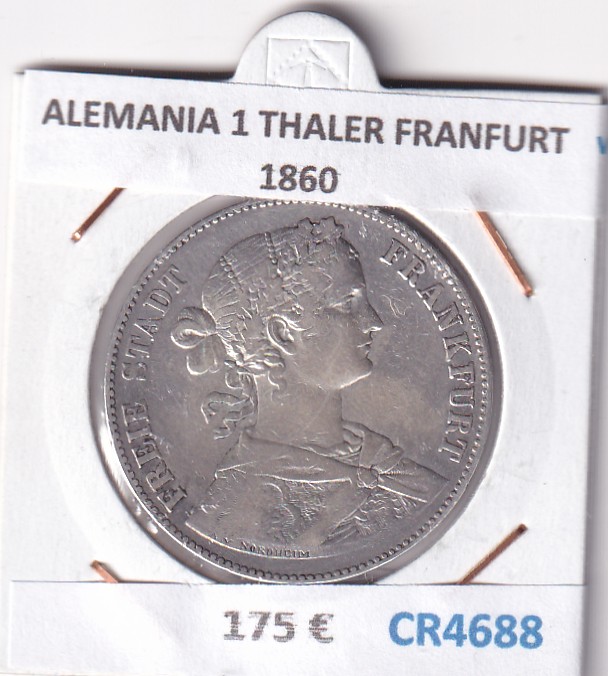 CR4688 CR4688 MONEDA ALEMANIA 1 THALER FRANFURT 1860 PLATA - Imagen 1