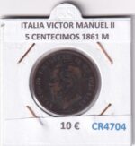 CR4704 MONEDA ITALIA VICTOR MANUEL II 5 CENTECIMOS 1861 M BRONCE