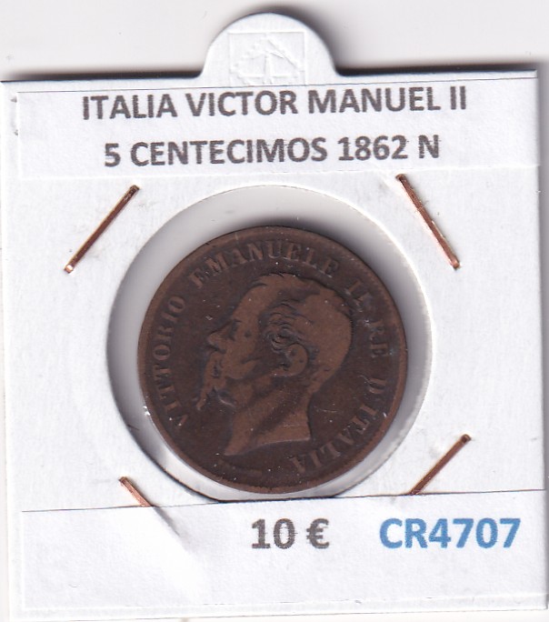 CR4707 CR4707 MONEDA ITALIA VICTOR MANUEL II 5 CENTECIMOS 1862 N BRONCE - Imagen 1