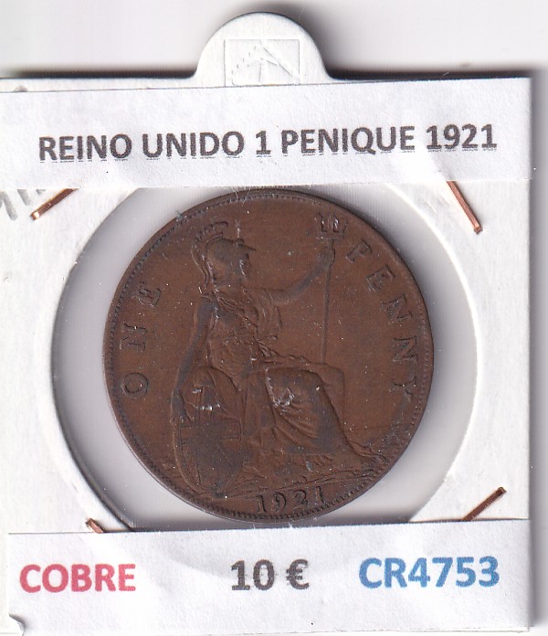 CR4753 CR4753 MONEDA REINO UNIDO 1 PENIQUE 1921 COBRE - Imagen 1