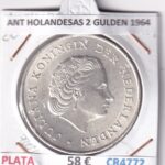 CR4772 MONEDA ANTILLAS HOLANDESAS 2 GULDEN 1964 PLATA 720