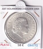 CR4772 MONEDA ANTILLAS HOLANDESAS 2 GULDEN 1964 PLATA 720