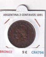 CR4794 MONEDA ARGENTINA 2 CENTAVOS 1891 BRONCE