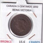 CR4805 MONEDA CANADA 5 CENTIMOS 1892 REINA VICTORIA BRONCE