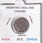 CR4816 MONEDA ARGENTINA 1 REAL 1848 CORDOBA PLATA