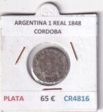 CR4816 MONEDA ARGENTINA 1 REAL 1848 CORDOBA PLATA
