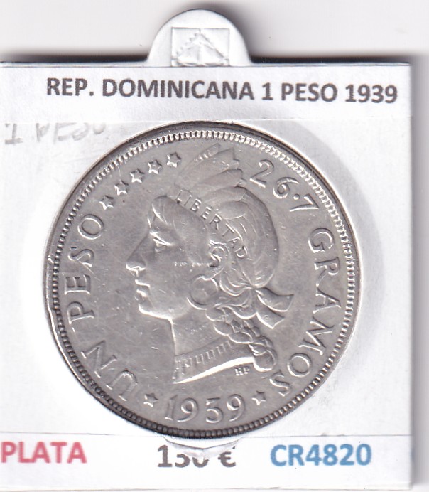 CR4820 CR4820 MONEDA REP. DOMINICANA 1 PESO 1939 PLATA - Imagen 1