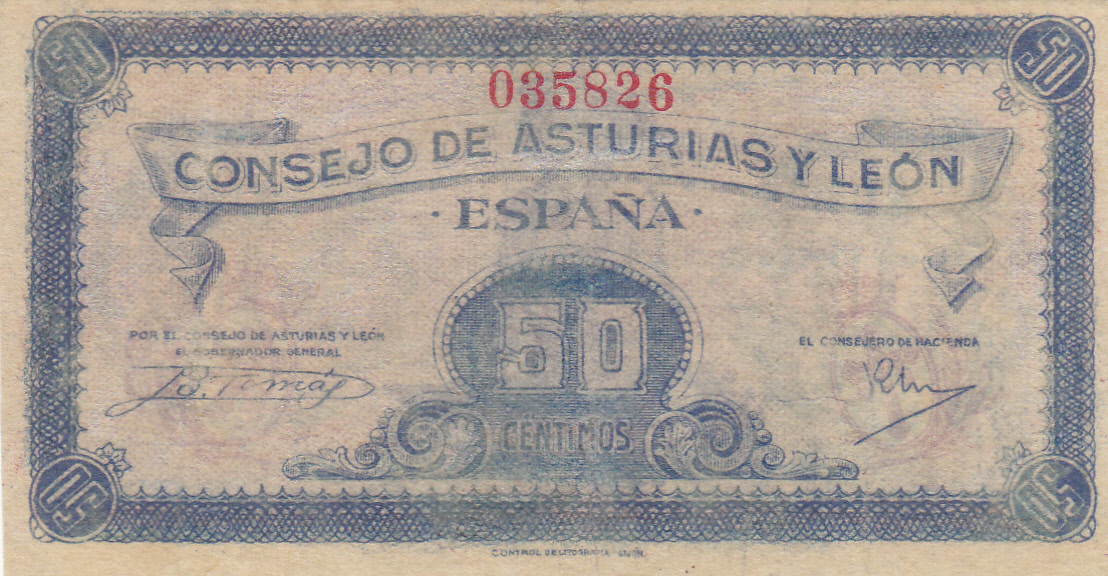 CRBL0081 CRBL0081 BILLETE LOCAL CONSEJO ASTURIAS Y LEON 50 CTS 1936 BC - Imagen 1
