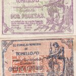 CRBL0338 LOTE 4  BILLETES ESPAÑA LOCAL 0,25, 0,50, 1 Y 2 PESETA TOMELLOSO 1937 EBC