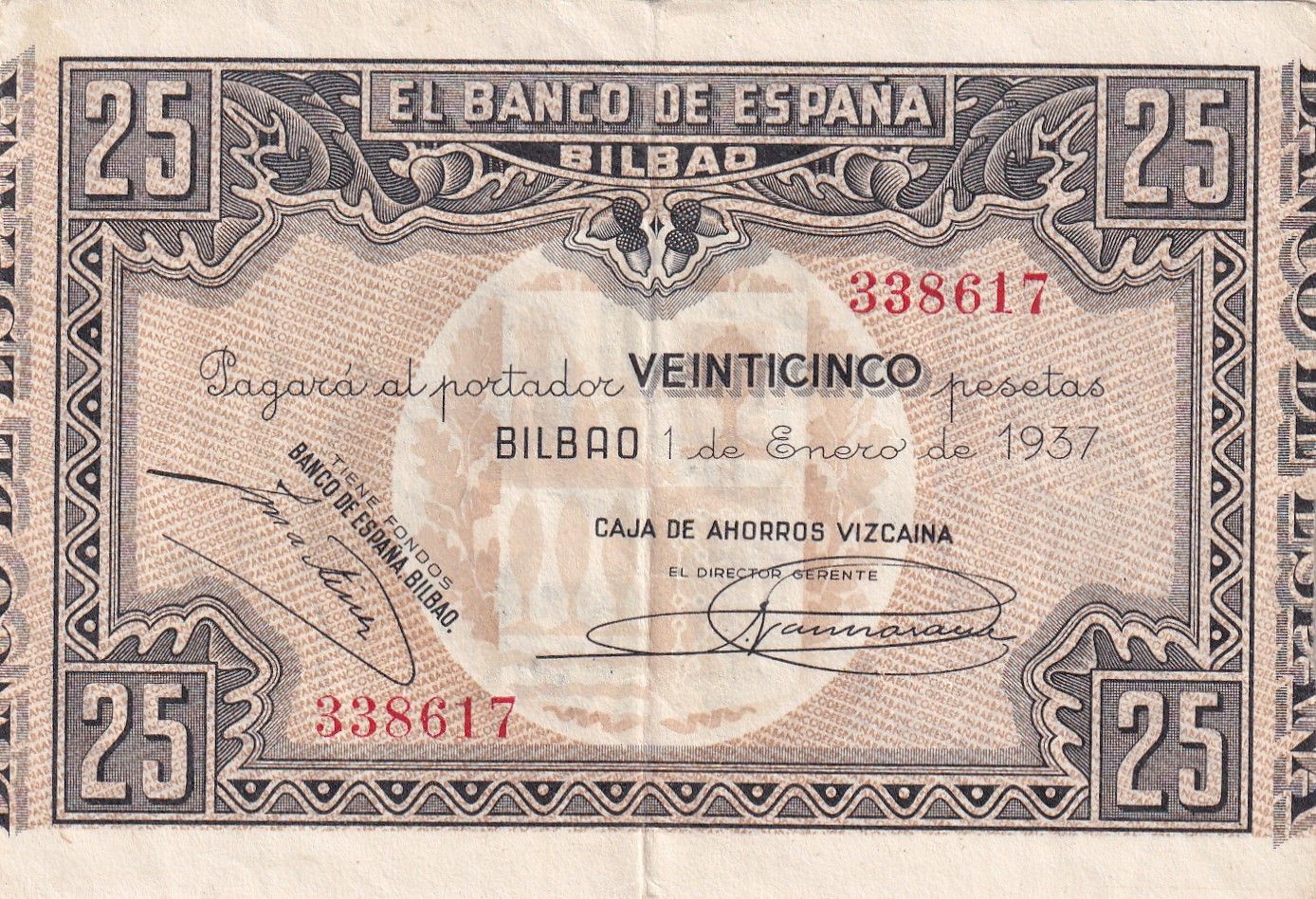 CRBL0647 CRBL0647 BILLETE ESPAÑA LOCAL BILBAO 25 PESETAS 1937 SIN SERIE MBC - Imagen 1