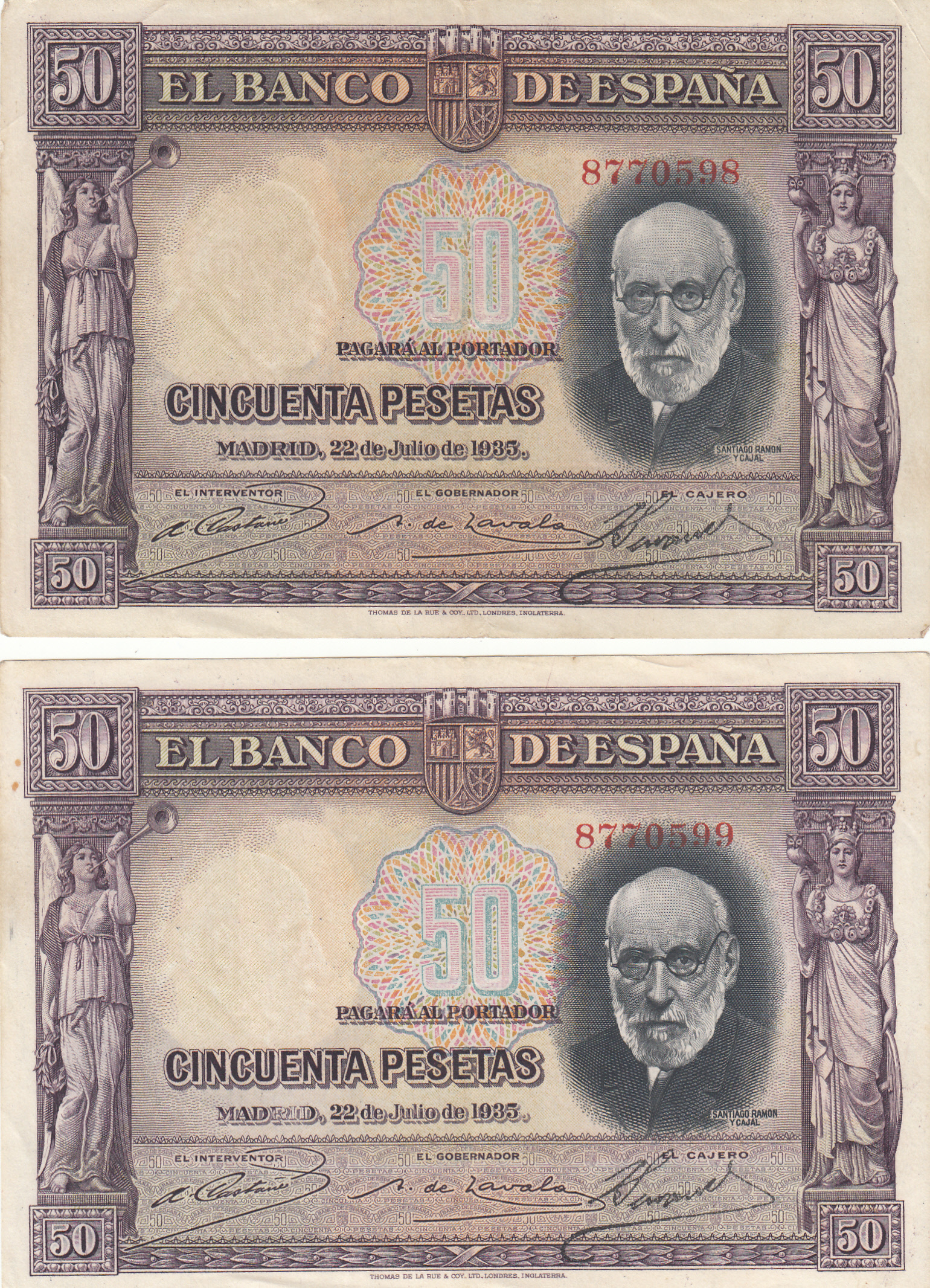 CRBP0006 CRBP0006 PAREJA CORRELATIVA BILLETES 50 PESETAS 1935 EBC - Imagen 1