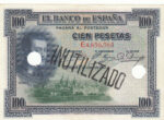 CRBP0042 BILLETE ESPAÑA 100 PESETAS 1925 INUTILIZADO Y TROQUEL EBC
