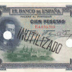 CRBP0042 BILLETE ESPAÑA 100 PESETAS 1925 INUTILIZADO Y TROQUEL EBC