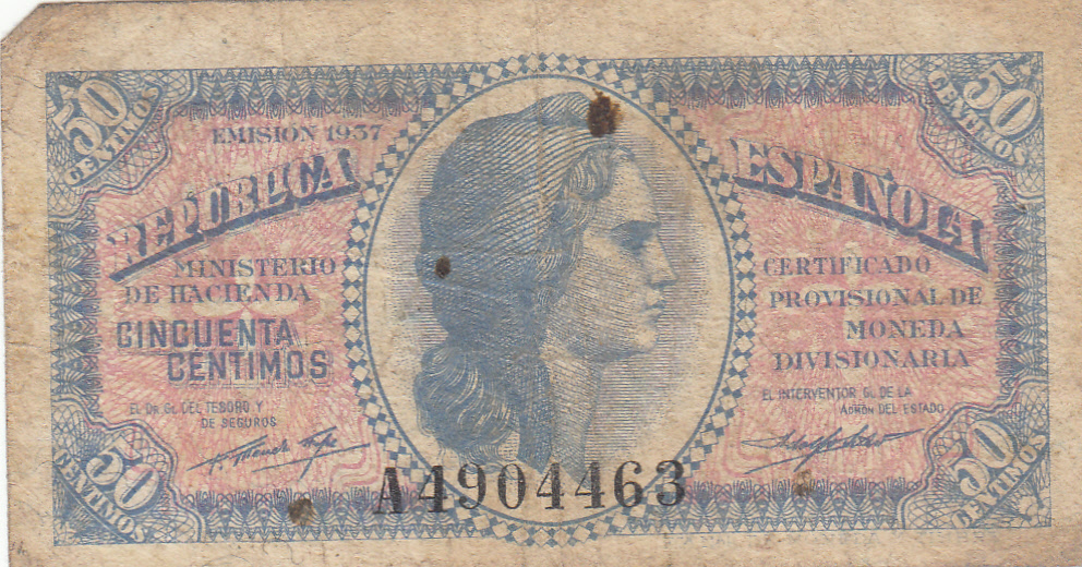 CRBS0007 CRBS0007 BILLETE ESPAÑA 50 CENTIMOS 1937 BC - Imagen 1