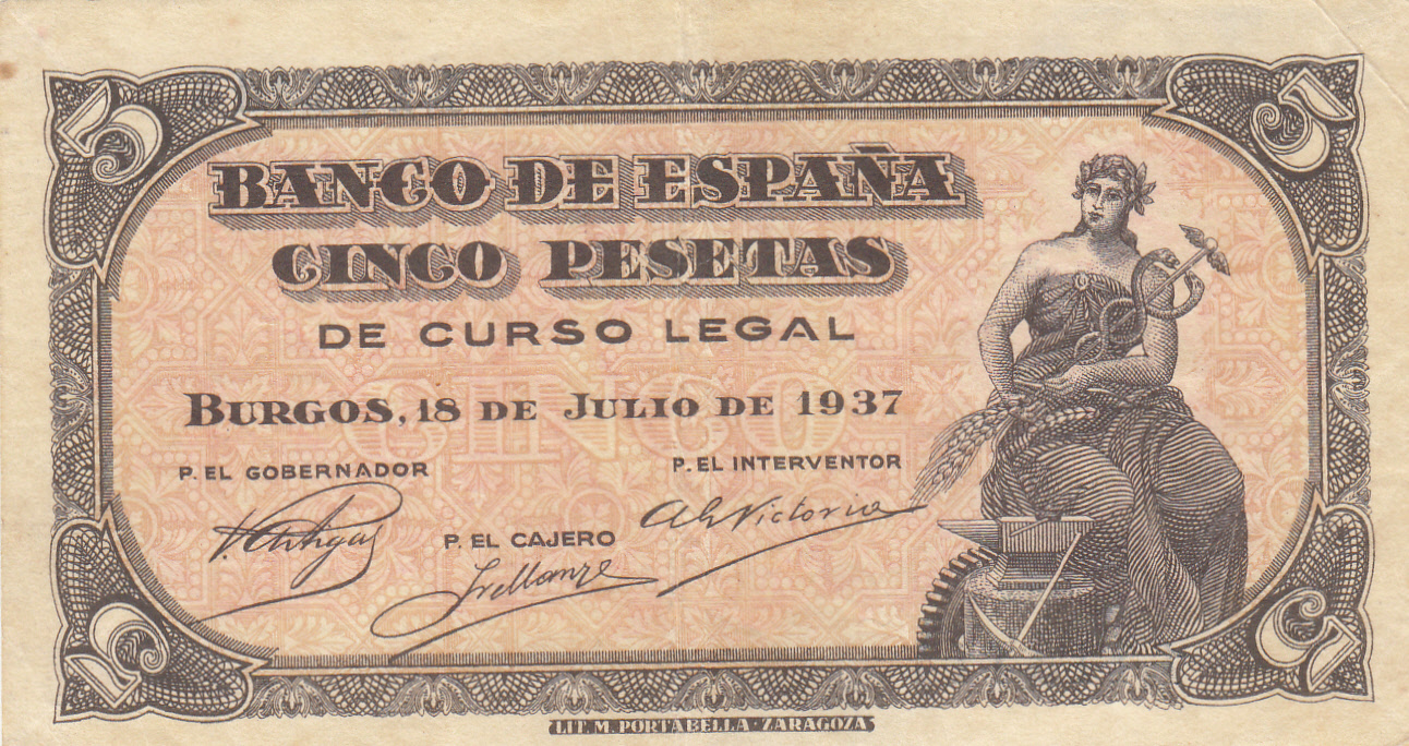 CRBS0082 CRBS0082 BILLETE ESPAÑA 5 PESETAS JULIO 1937 MBC+ - Imagen 1