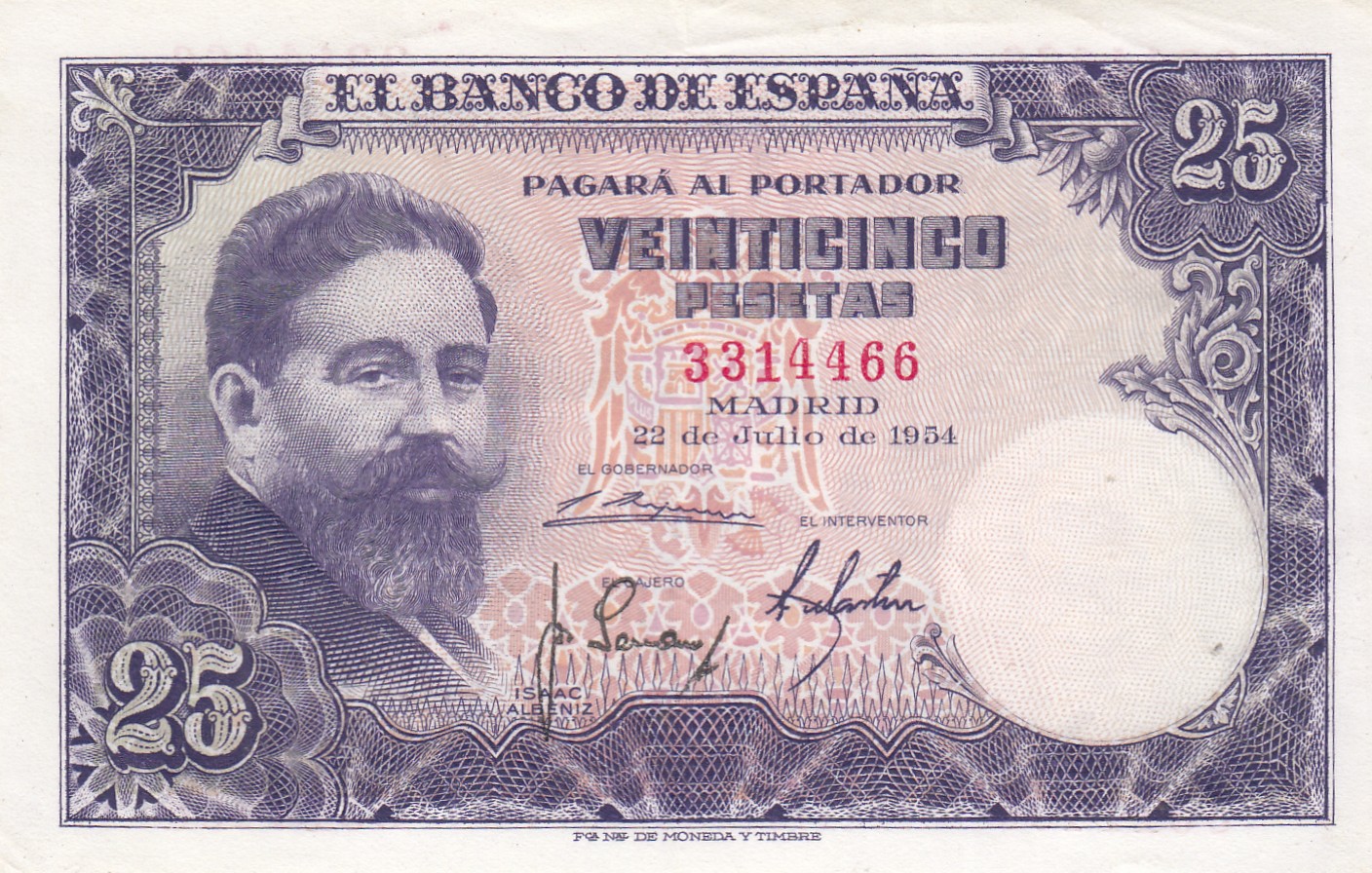 CRBS0133 CRBS0133 BILLETE ESPAÑA 25 PESETAS 1954 SIN SERIE EBC - Imagen 1