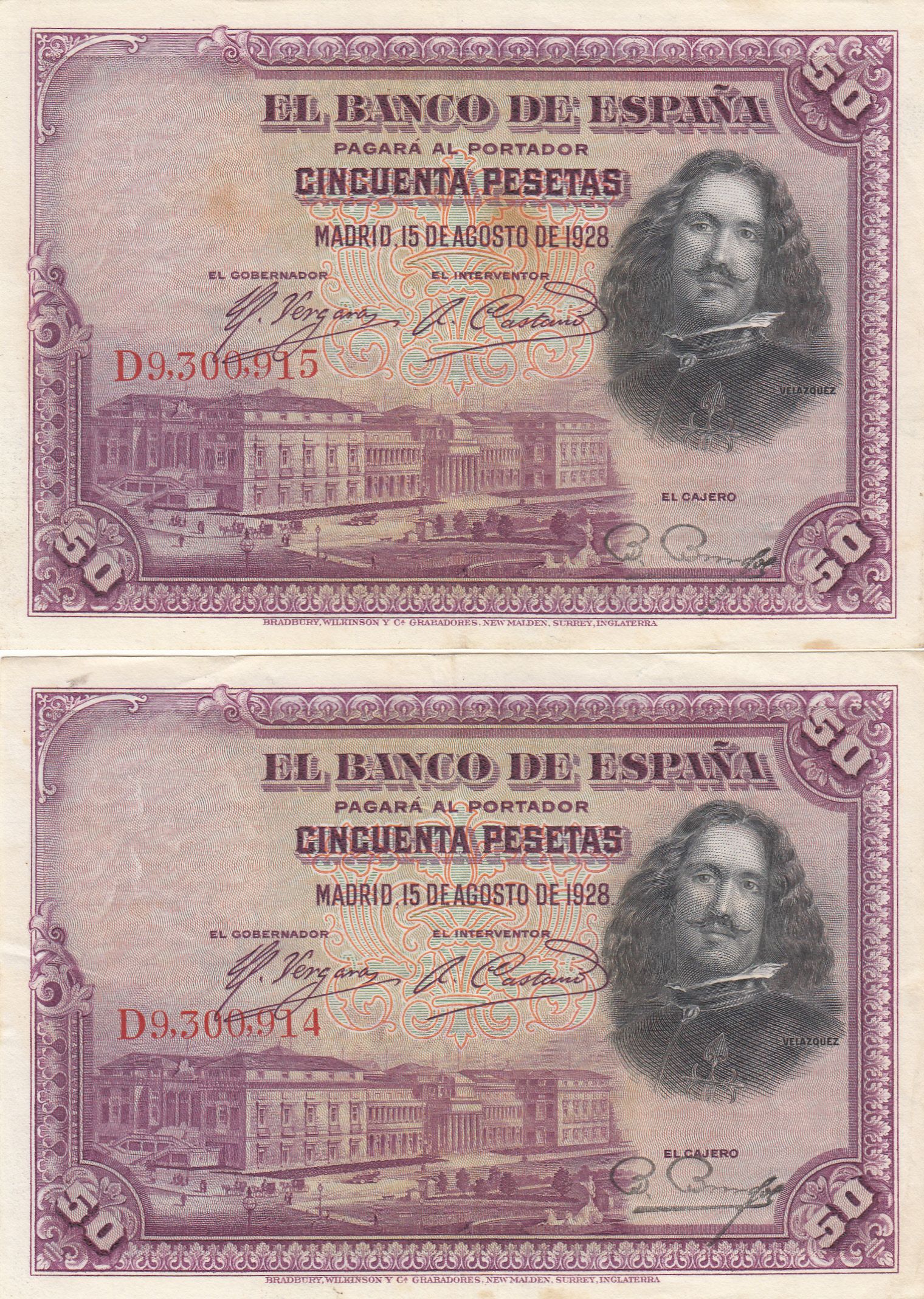CRBS0144 CRBS0144 PAREJA CORRELATIVA BILLETES ESPAÑA 50 PESETAS 1928 MBC+ - Imagen 1
