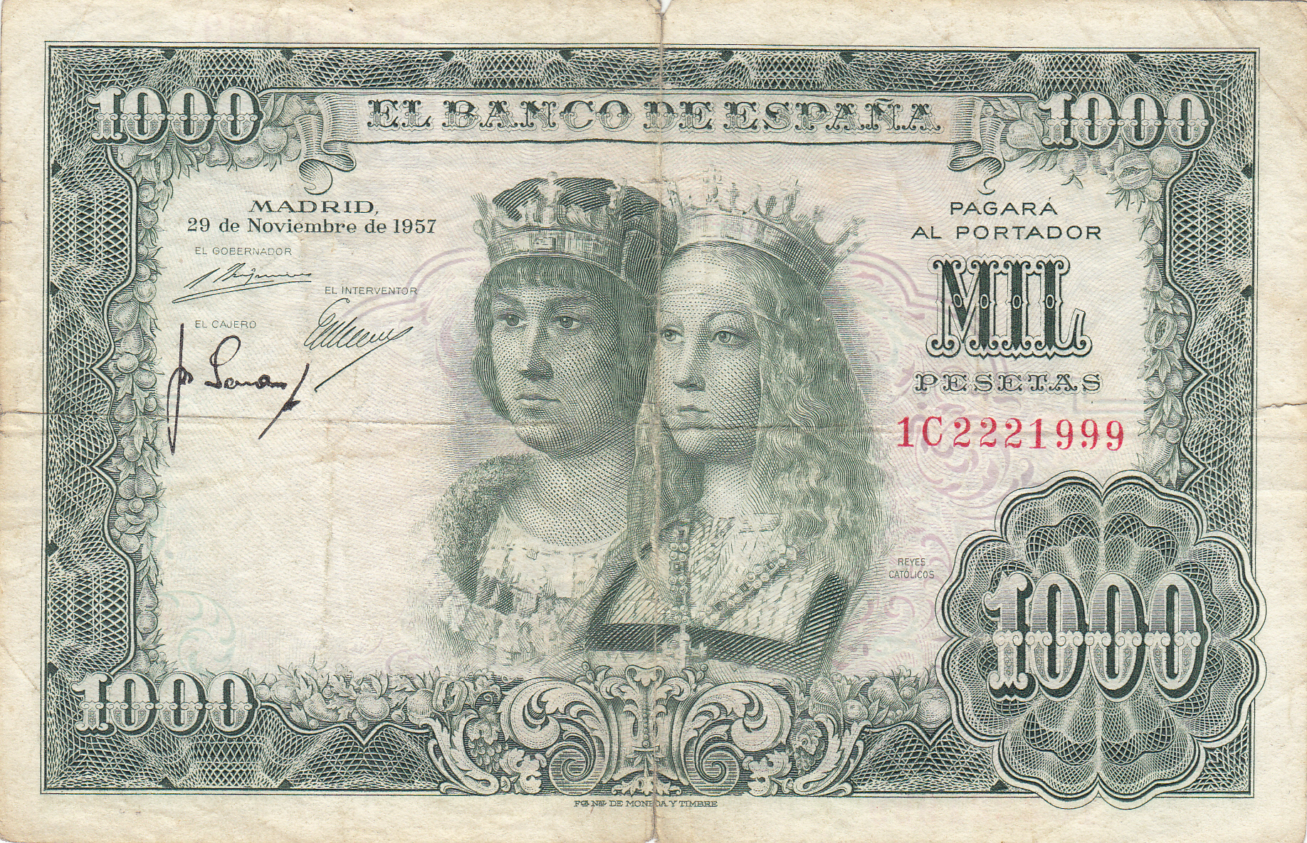 CRBS0233 CRBS0233 BILLETE ESPAÑA 1000 PESETAS 1957 MBC CAPICUA - Imagen 1