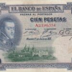 CRBS0417 BILLETE ESPAÑA 100 PESETA1925 CON 1 RESELLO MBC