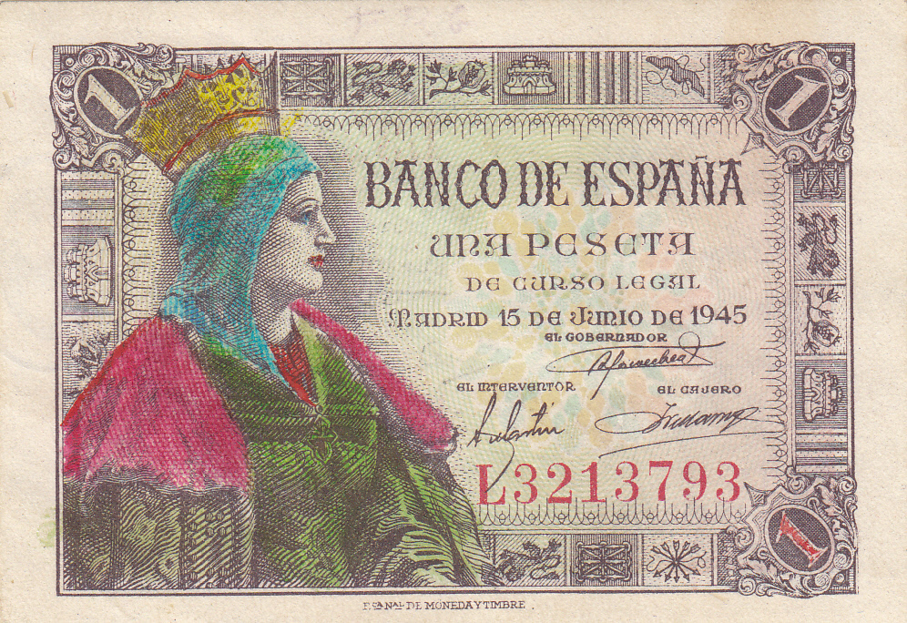 CRBS0440 CRBS0440 BILLETE ESPAÑA 1 PESETA 1945 EBC+ COLOREADO - Imagen 1