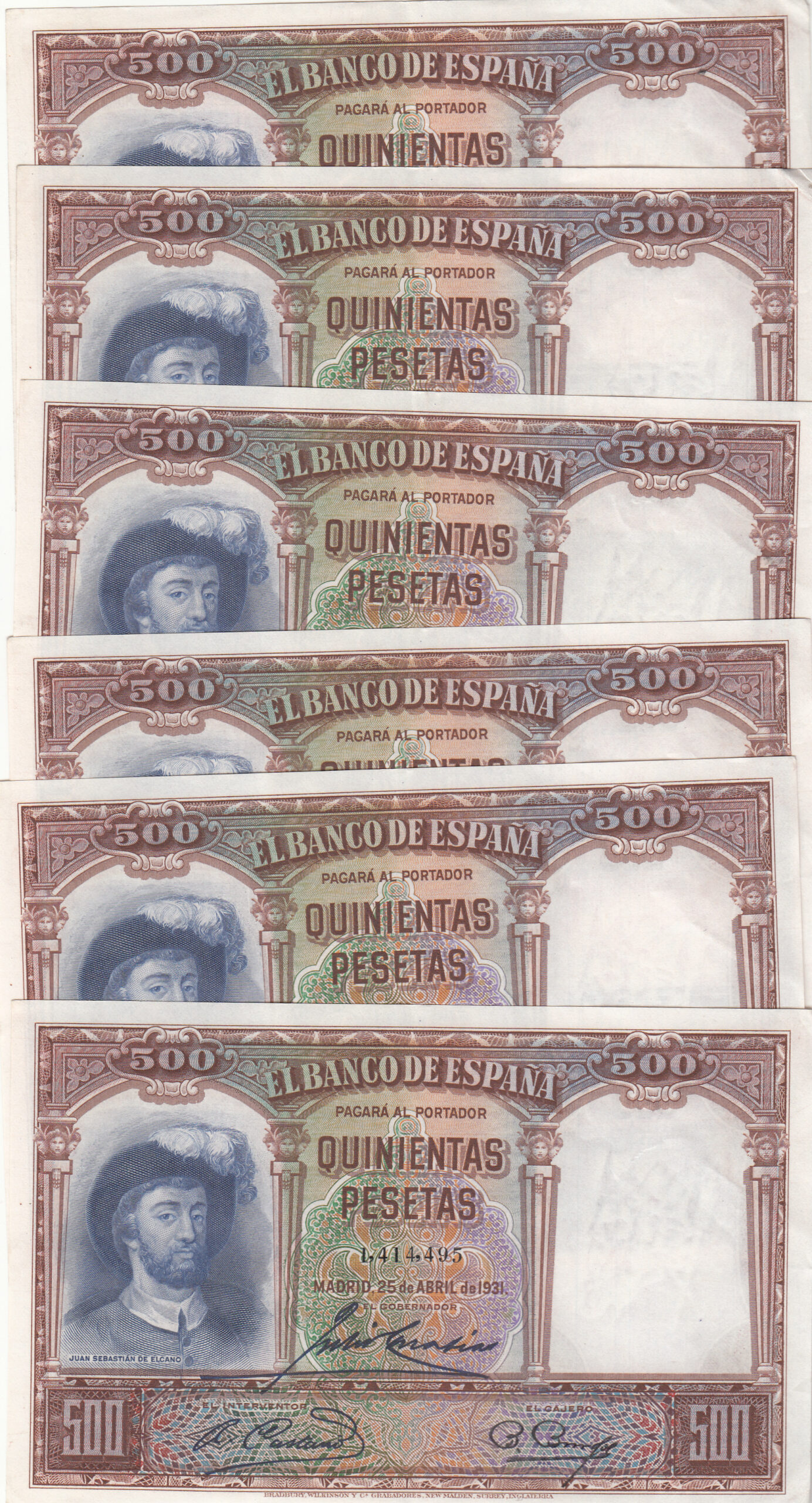 CRBS0675 CRBS0675 LOTE 6 BILLETES CORRELATIVOS ESPAÑA 500 PESETAS 1931 - Imagen 1