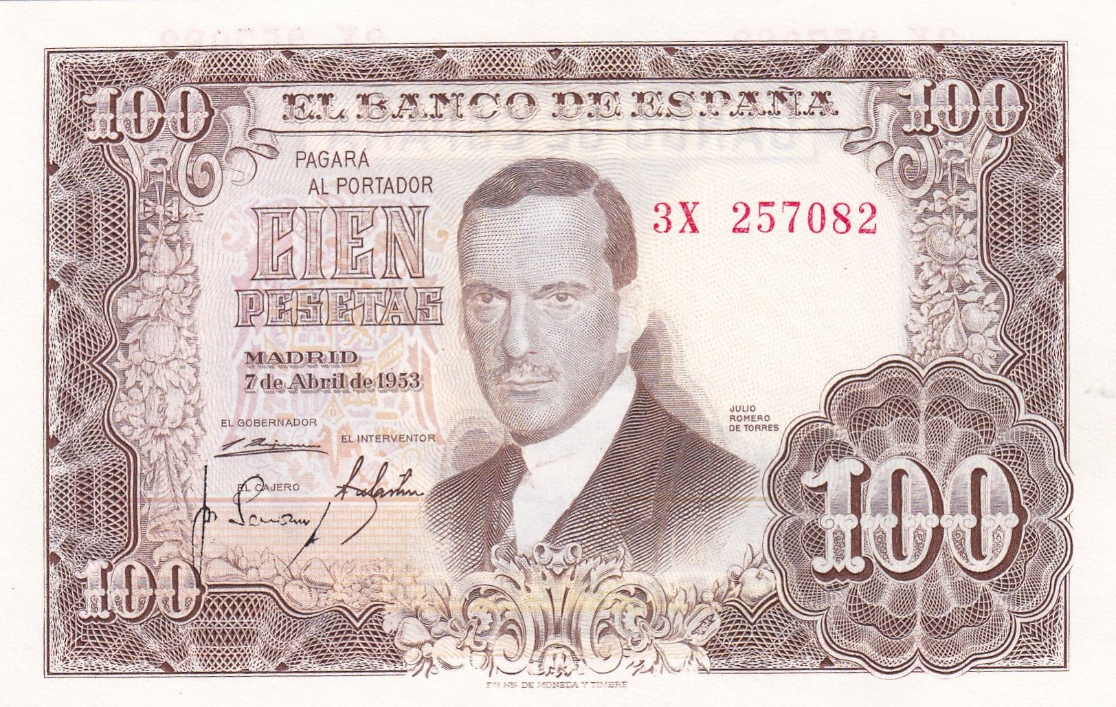 CRBS1438 CRBS1438 BILLETE ESPAÑA 100 PESETAS 1953 SERIE 3X MUY RARA SIN CIRCULAR - Imagen 1