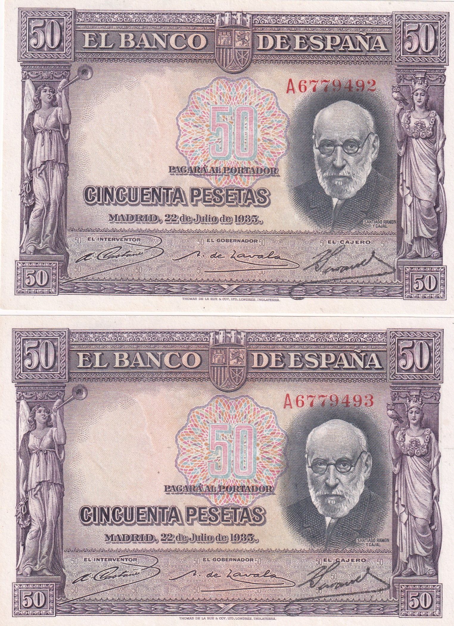 CRBS1838 CRBS1838 PAREJA CORRELATIVA BILLETES ESPAÑA 50 PESETAS 1935 SIN SERIE SIN CIRCULAR - Imagen 1
