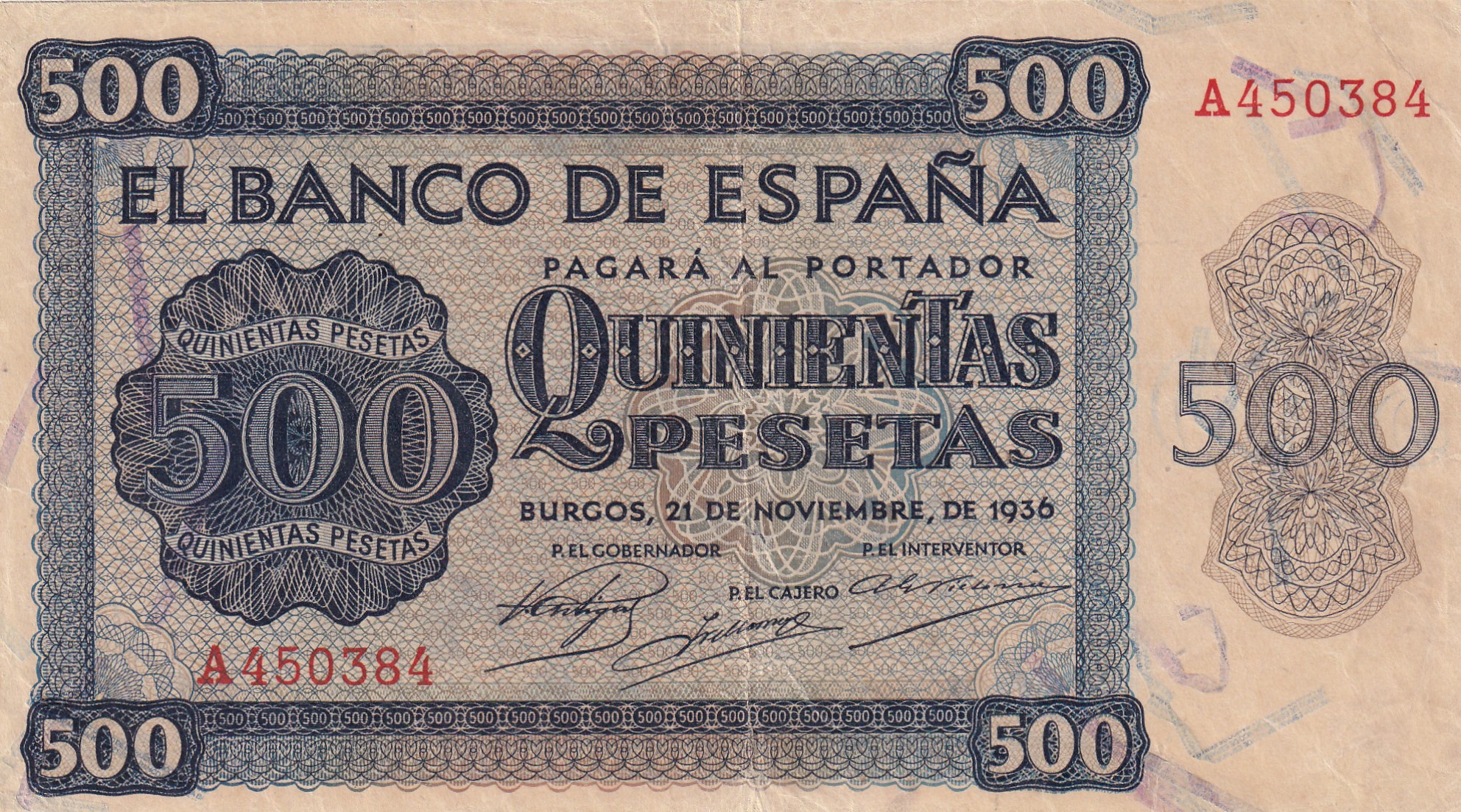 CRBS1863 CRBS1863 BILLETE ESPAÑA 500 PESETAS 1936 SERIE A EBC- - Imagen 1