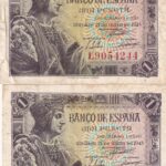 CRBS1918 PAREJA CORRELATIVA BILLETES ESPAÑA 1 PESETA 1943 SERIE L MBC+