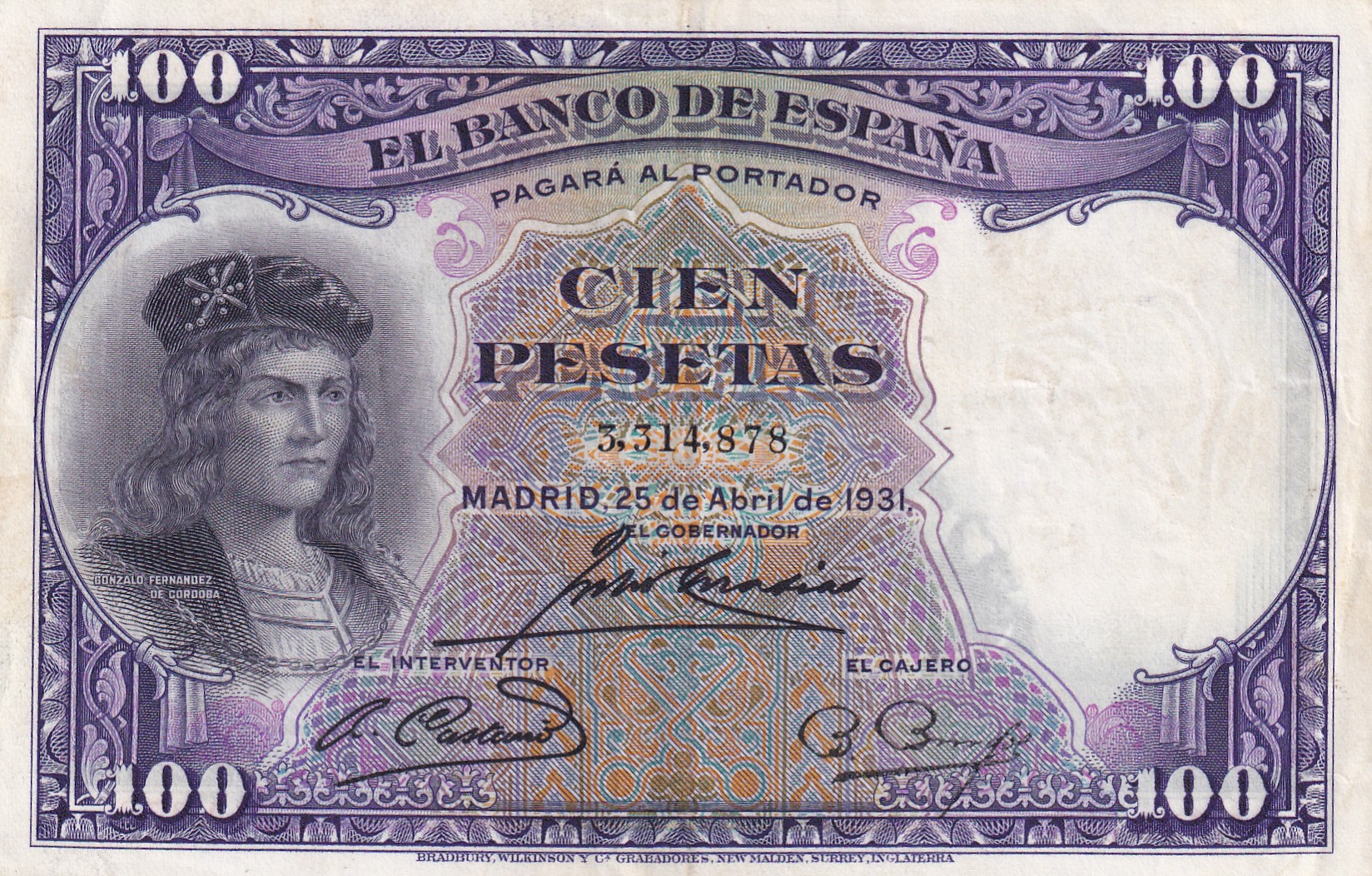 CRBS2021 CRBS2021 BILLETE ESPAÑA 100 PESETAS 1931 SIN SERIE MBC - Imagen 1