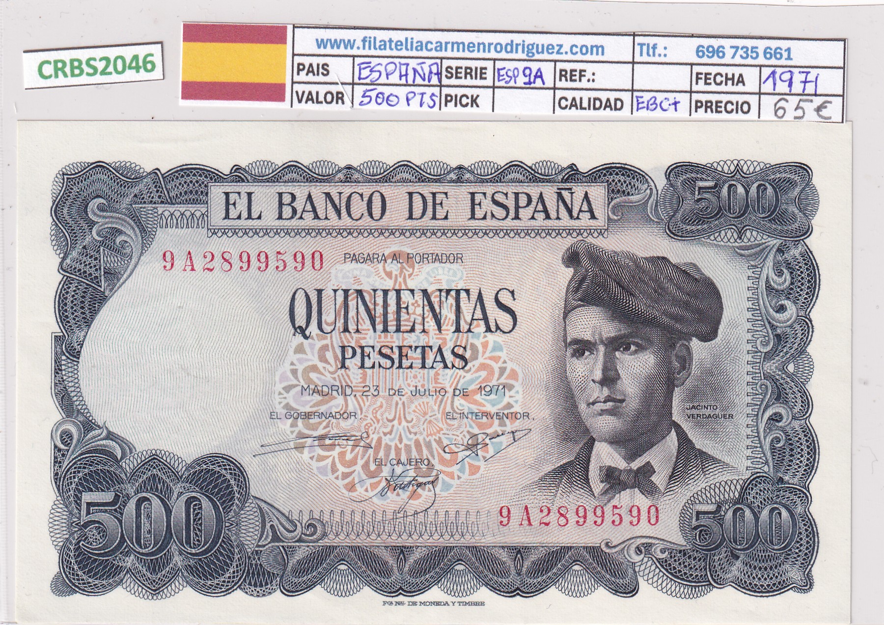 CRBS2046 CRBS2046 BILLETE ESPAÑA 500 PESETAS 1971 SERIE ESPECIAL 9A EBC+ - Imagen 1