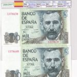 CRBS2067 BILLETE ESPAÑA PAREJA CORRELATIVA 1000 PESETAS 1979 SIN SERIE S/C-