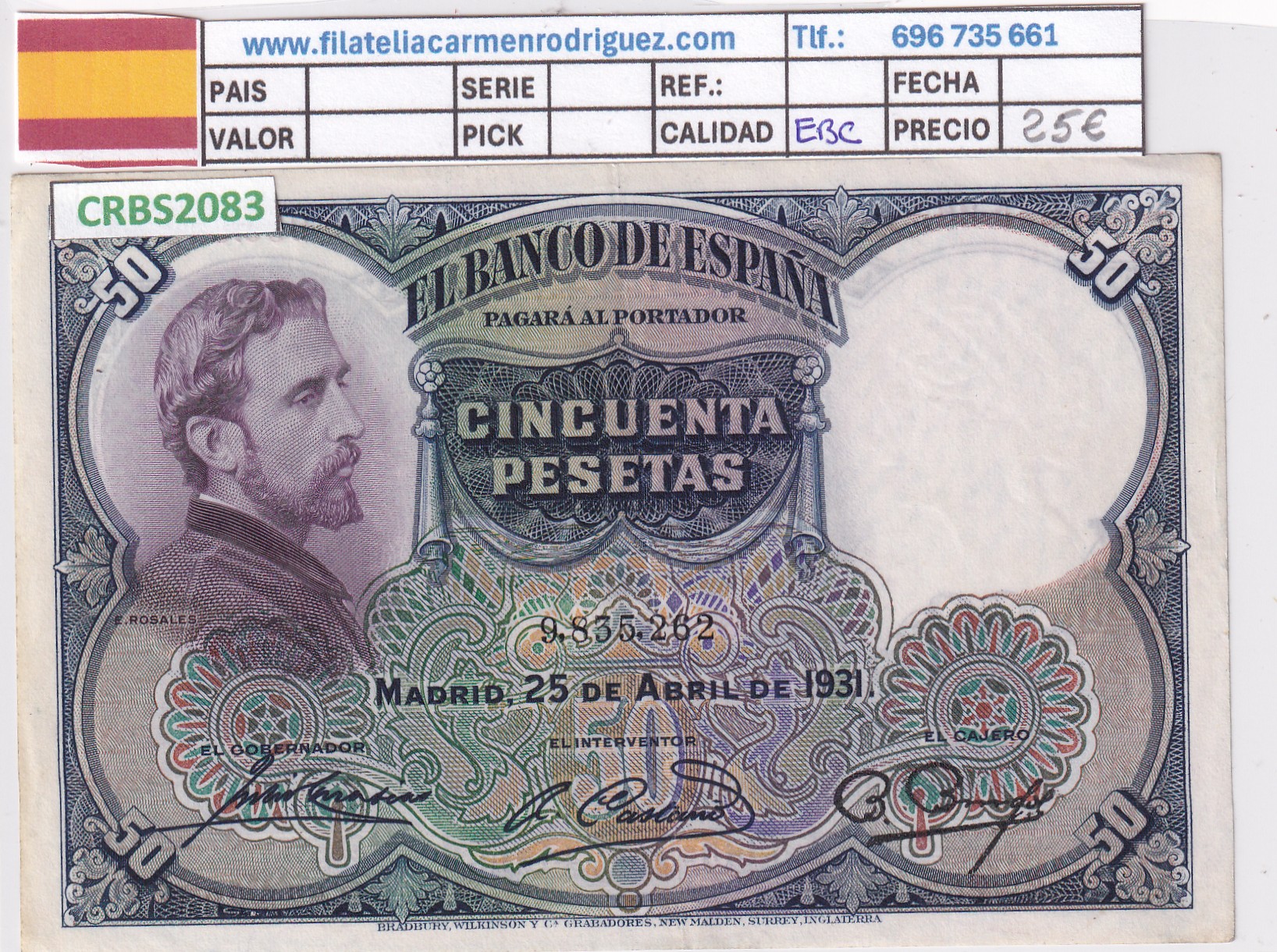 CRBS2083 CRBS2083 BILLETE ESPAÑA 50 PESETAS 1931 EBC - Imagen 1