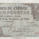 CRBS2209 BILLETE ESPAÑA 5 PESETAS 1936 RESTAURADO