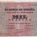CRBS2736 BILLETE ESPAÑA 1000 PESETAS 1938 SERIE A RESTAURADO