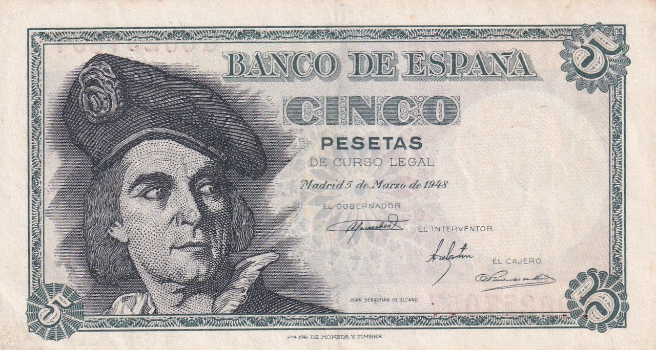 CRBS2922 CRBS2922 BILLETE ESPAÑA 5 PESETAS 1948 SERIE B EBC+ - Imagen 1